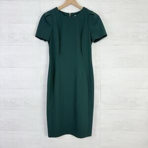 Calvin Klein Sheath Dress Size 6 Hunter Green Short Sleeve Knee Length Preppy